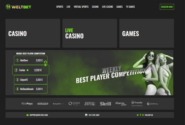 Weltbet Home Page